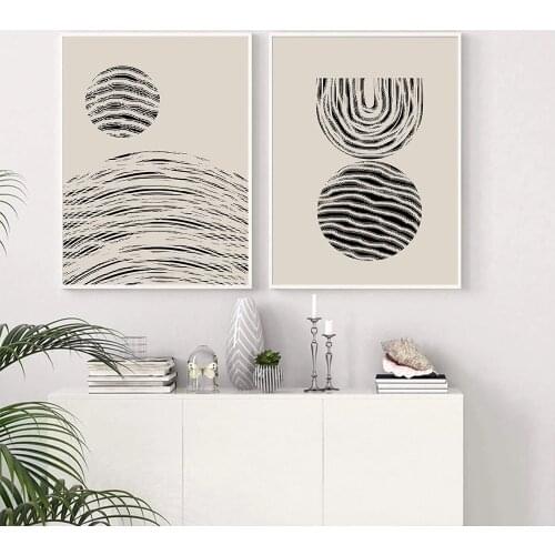 Abstract Geometric Shapes Posters Beige Color Painting Round Arch Wall Art Canvas Mid Century Print Wall Picture For Home Decor