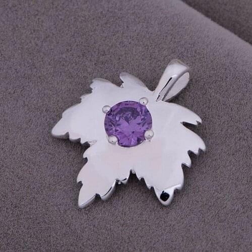 AN1017 stearling silver color color Necklace silver color color fashion jewelry pendant maple leaf stone /ccmaktta bniakepa
