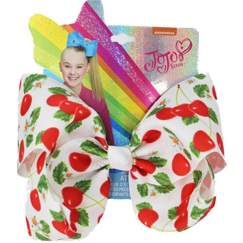 NEW 8inch Large Girls' Fruity Cherry Strawberry Bowknot Printed Grosgrain Ribbon Hair Bows With Clip Kids Hair Accessories