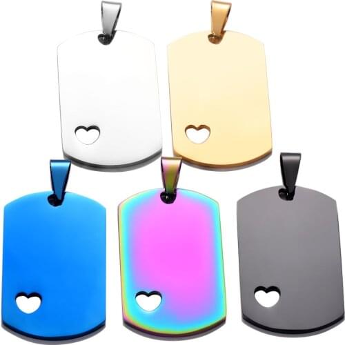 5Pcs/Lot Stainless Steel Rectangle Blank Military Army ID Tag Heart Dog tags Pendant Necklace Jewelry Dropship