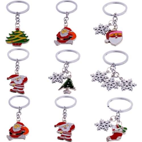Hot selling Santa Claus Christmas tree Snowman key chain oil dripping metal car pendant Christmas gift