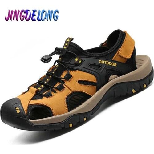 Brand Mens Sandals Summer Genuine Leather Roman Male Beach Sandals Outdoor Slippers Walking Male Soft Sole Casual Shoes 38-48