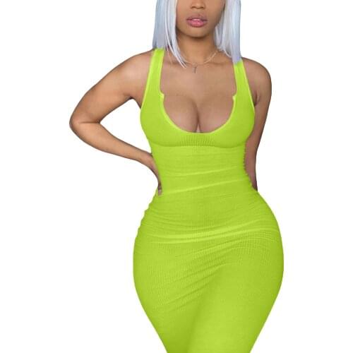 Ribbed V Neck Skinny Tank Long Dresses Women Solid Bodycon Fashion Birthday Outfits Bodycon Sexy Club Party Maxi Dress