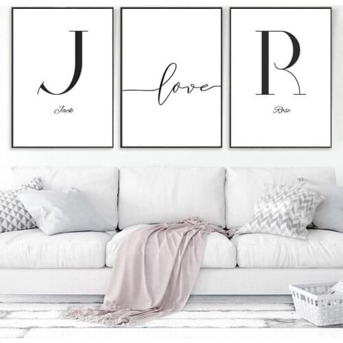 Initial Name Personal Name Wall Art Canvas Painting Core Lover Hold Hands Pictures Poster Print Interior Gallery Room Home Decor