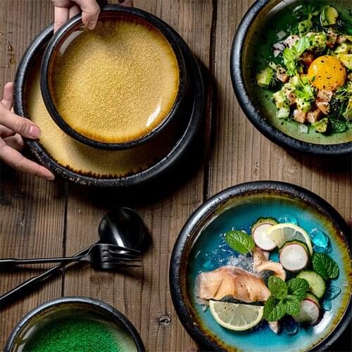 Japanese Style Ceramic Creative Ice Crack Glaze Dinner Plate Retro Sushi Steak Plate Dessert Salad Fruit Dish Kitchen Tableware