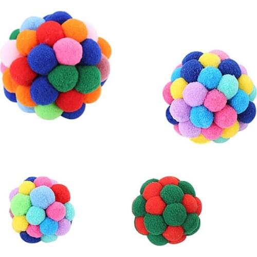 Colorful Handmade Plush Bell Ball Pet Toy Soft Cat Toy Interactive Balls Kitten Toys, 6cm/ 4cm/ 6.5cm Diameter Chase Ball