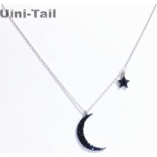 Uini-Tail Hot 2018 New 925 Sterling Silver Asymmetric Star Moon Necklace Korean Fashion Tide Flow High Quality Jewelry