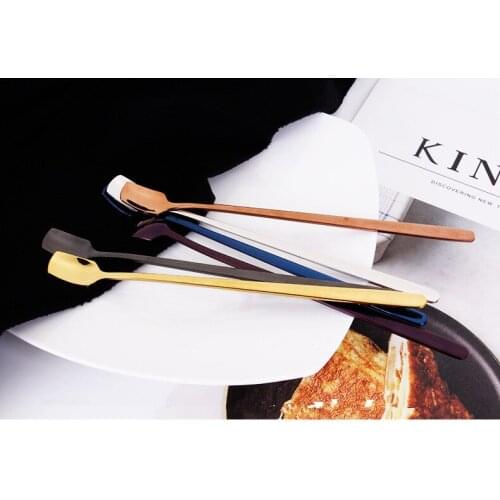 1PC Stainless Steel Square Head Coffee Tea Spoon Kitchen Colourful Coffee Scoops Mixing spoons Ice Cream Dessert Spoon PO 002