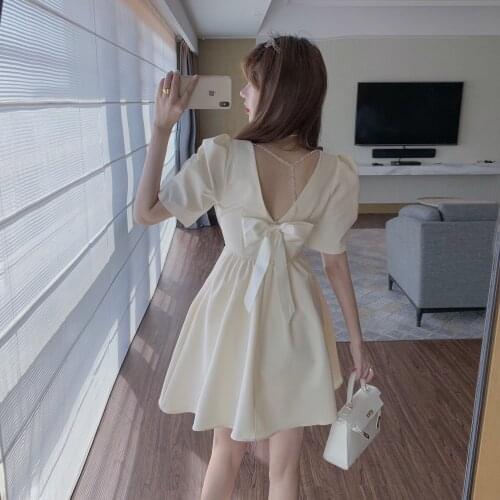 Sweet Kawaii Summer Dress Women Japanese Cute Short-Sleeved Casual Dress Korean Soft Girl Sexy Backless Lolita Dress Hollow Out