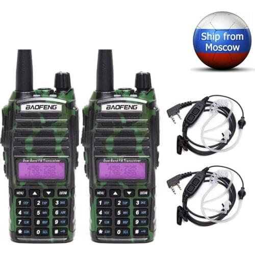 2PCS Baofeng BF-UV82 Plus 8W poweful Walkie Talkie 10KM Long Range cb Radio upgrade of bf uv 82 With Air Acoustic Tube Headset