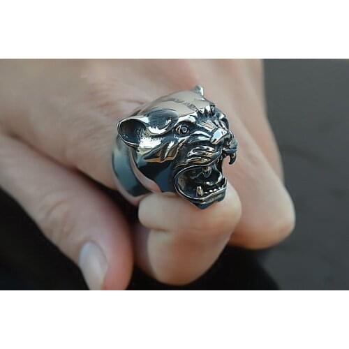 925 Silver Male Forefinger Leopard Head Ring