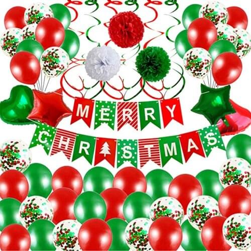 66 Pcs Christmas Balloon Decorations Kit Merry Christmas Banner Confetti Red Green Christmas Balloons Star Heart Foil Balloon