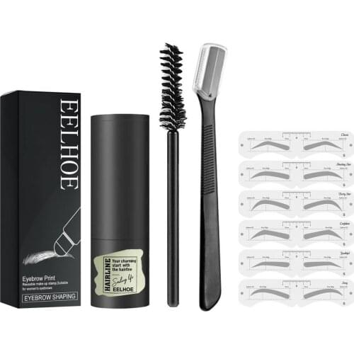 One Step Brow Stamp Shaping Kit 10 Kind Eyebrow Stencil Shaping Makeup Kit Air Crushion Eyebrow Stamp Eyebrow Sponge Eye Makeup