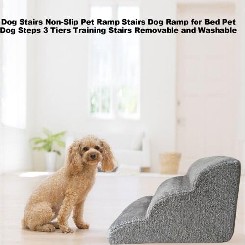 Dog Stairs Non-Slip Pet Ramp Stairs Dog Ramp for Bed Pet Dog Steps 3 Tiers Training Stairs Removable and Washable