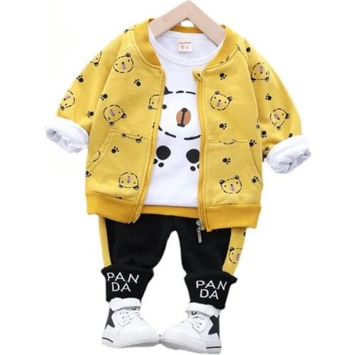 New Autumn Baby Girls Boys Clothes Fashion Children Cartoon Zipper Jacket T-Shirt Pants 3Pcs/set Infant Clothing Kids Tracksuits