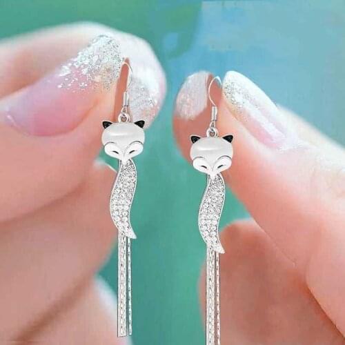 New drop oil fox tassel earring S925 hook earring pendant opal long elegant earrings for women 2020 fashion earrings dangle