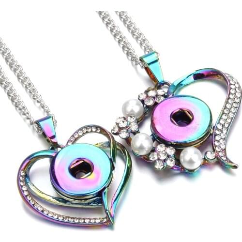 New Snap Jewelry Crystal Colorful Heart Snap Button Jewelry for Women Fit 18mm Snap Buttons Jewelry Snaps Necklaces