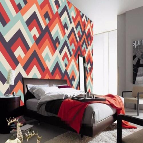 Custom any size wall mural wallpapers Modern fashion Color geometric pattern Red Perspective Wall Sticker YBZ106