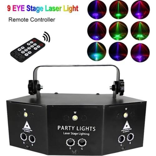 9-Eyes Stage Laser Light DMX Remote Controller RGB Discos Lamp DJ Laser Stage Projector for Discos Party for Carnival Family Led