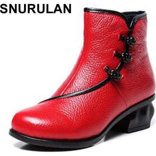 SNURULAN Newest Women Sexy Ankle Boots Female Fashion Vintage Genuine Leather Platform Women Shoes Plus Size Handmade Boots E032