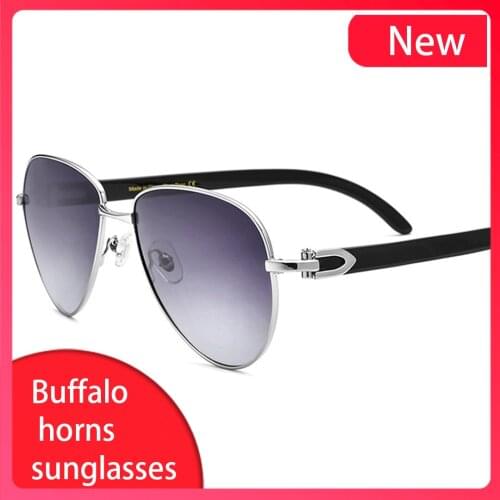 Mens High-End Buffilo Horn Sunglasses Ladies Driving Aviator Retro Sunglasses Brand Designer Mens Black Eyewear Men and Woman