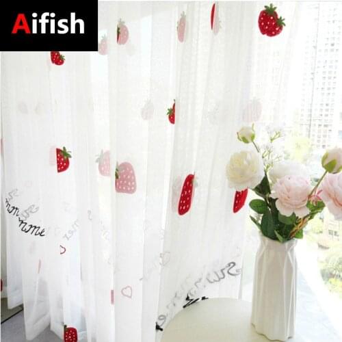 Fruit Strawberry Embroidered Curtains For Childrens Bedrooms Transparent Tulle Windows Balcony Living Room Curtains X- M231-4
