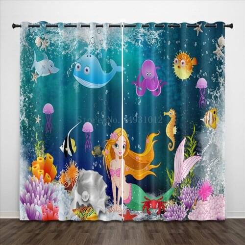 Modern 3D Prints Curtains for Living Room Bedroom Children Room Underwater World Dolphins Kids Curtain Blue Bedroom Decor