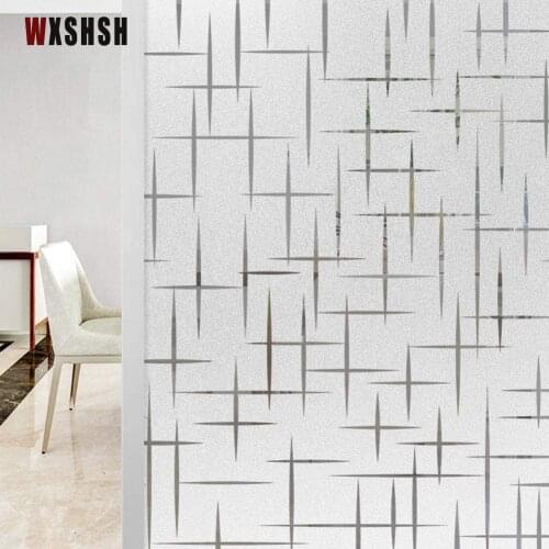 200cm Length Static Cling Glass Film Cross Pattern Semitransparent Decorative Privacy Protection UV-Proof Frosted Window Foil