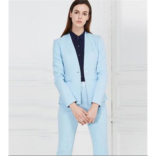 Blue Ladies Pantsuit Custom Made Business Pant Suits for Women Plus Size Blazer+Pants for Work Pantsuit for Wedding Party