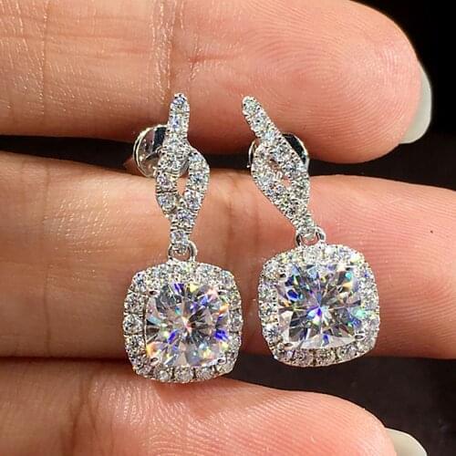 10K White Gold Women Stud Earrings Moissanite Diamonds Cushion Classic Wedding Party Engagement Anniversary Trendy Romantic