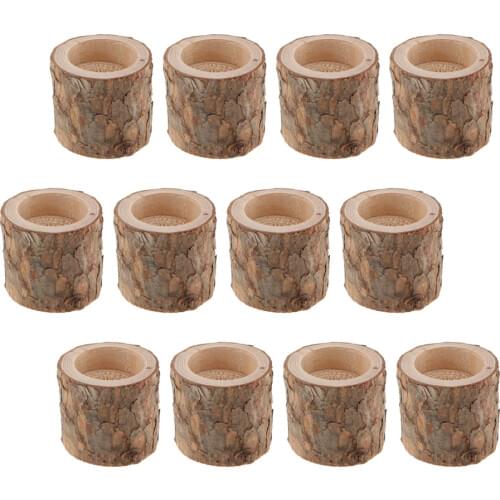12Pcs Wood Tealight Candle Holder Natural Unfinished Bark Tree Stump Candlestick for Home Table Wedding Party Decor Plant Pot
