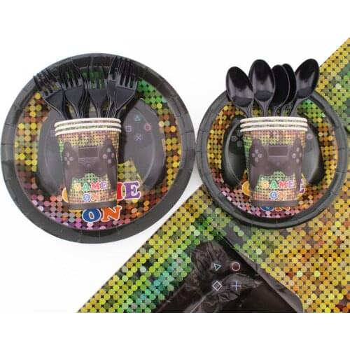 31Pc/Set Game Controller Theme Disposable Tableware Birthday Decoration Baby Shower Spoon Plate Napkin Tablecloth Party Supplies