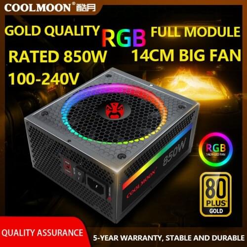 RGB 850W 80plus ATX 12V Active PFC PC Power Supply 100-240V 90% Efficiency Computer Gaming Power Supply 14CM PWM Fan