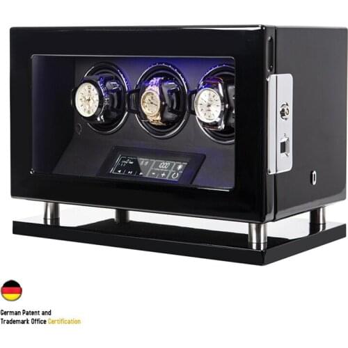 Automatic Watch Winder With 3 Slot Mechanical Watches Wood Box Fingerprint Unlock Quiet Smart Remote Control Touch Screen Boxes