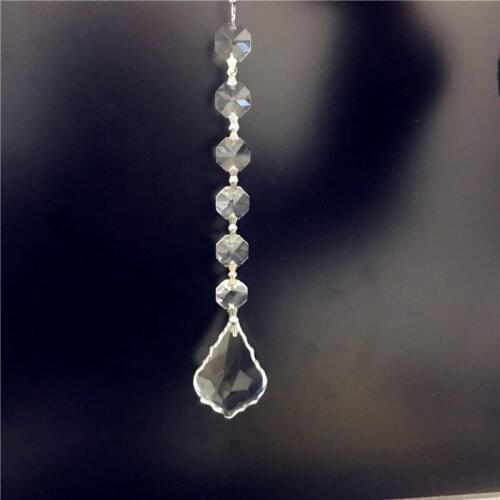 Big Promotion 80 sets Transparent Crystal Lighting Hanging Pendant 14mm Octagon Beads with 50mm Maple Leaf Chains For Decor