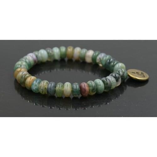Handmade 5*8mm Natural Stone Beaded Bracelet Men Indian Green Lotus Buddha Bracelet For Women Reiki Chakra Bracelets Jewelry