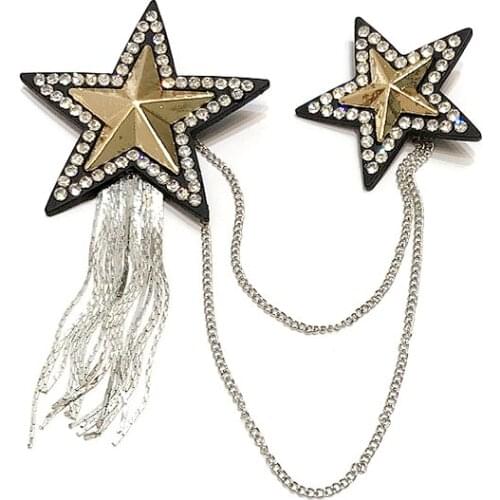 Vintage Style Promotion Big Five-pointed Star Rhinestones Crystals Tassel Chain Flower Brooch Pin Fashion Woman Flower Brooch