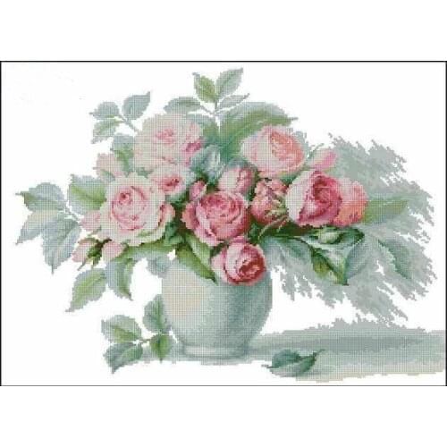 Flower Etude With Roses Cross Stitch Kits Crafts Top Quality Embroidery Art Needlework DIY 14CT Unprinted Decor Handmade