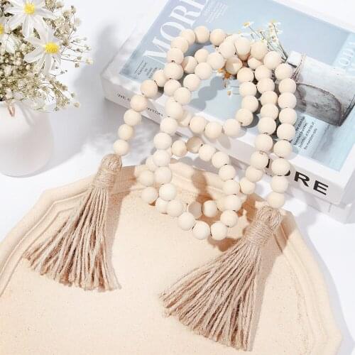 Bee Wooden Beads Garland Creative Hemp Rope Tassel Beads Home Decoration Draft Ornaments Wall Hanging Beads Tray Shelf Displays