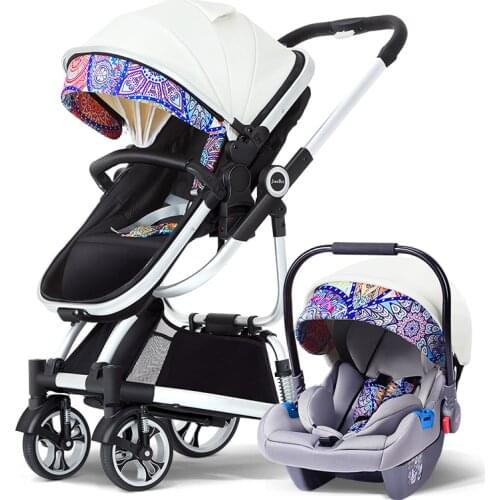 Baby Stroller with Car Seat Reversible High Landscape Baby Stroller 3 In 1 Multiple Stroller with Newborn Baby Car Seat Cradle