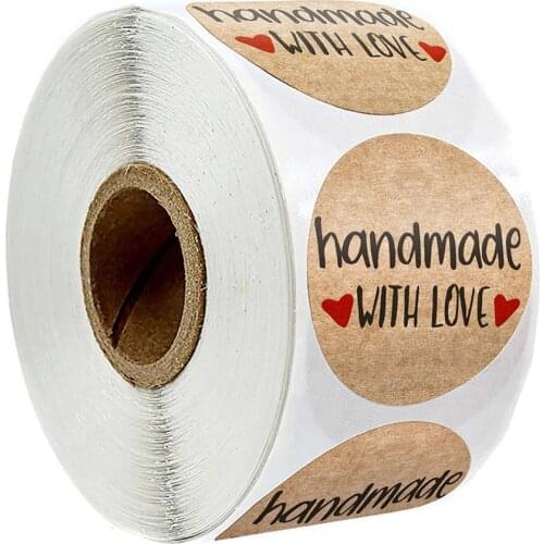100-500pcs Kraft Paper Label Handmade Circular Self-adhesive Label Baking Party Decoration Wedding Decoration 1 Inch Sticker