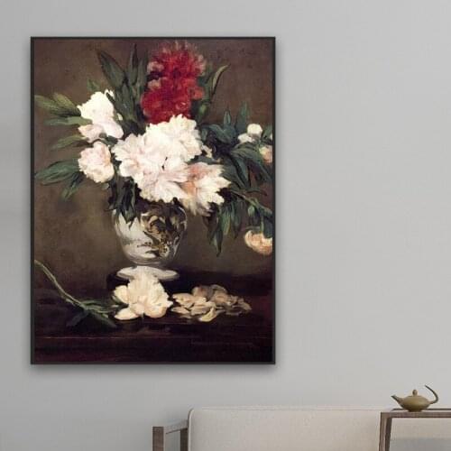 French Painter Edouard Manet Put A Picture of Vase Peonies on Small Pedestal on His Oil Painting Posters Draw Core