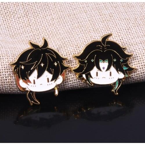 Game Genshin Impact Morax Zhong Li Xiao Cute Cartoon Enamel Alloy Metal Backpack Clothes Coat Lapel Badge Brooch Pin Accessories