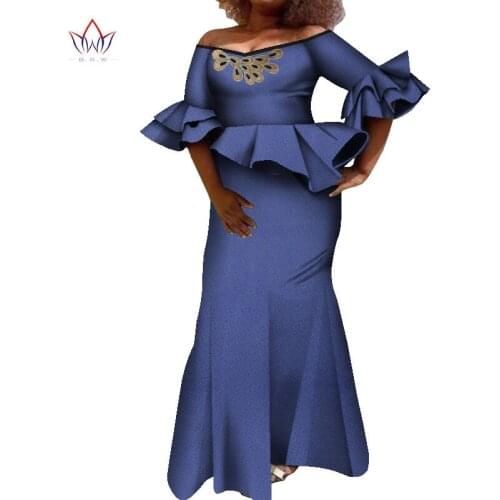 Customize Jacquard Fabric 2021 African Women Set Flare Sleeve Top and Mermaid Skirt 2 Pieces Sexy Elegant Lady Skirt Suit WY8431