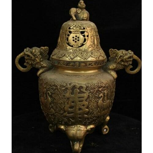 Chinese Brass Copper Dragon Animal Elephant Leg Statue Incense Burner Censer EX