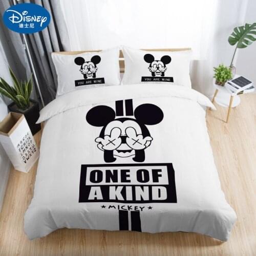 Disney 3pcs Black White Bedding Set Mickey mouse Duvet Cover Home textile Couple wedding Quilt Set Adult Double Bedding Sheets