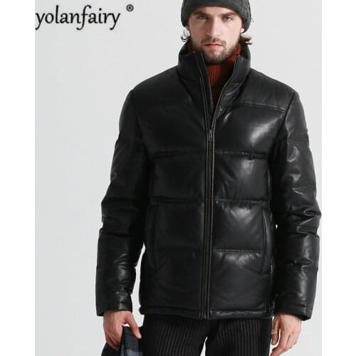 YOLANFAIRY Geniune Leather Jacket Men Sheepskin Leather Goose Down Coat Quality Winter Warm Thick Plus Size Outwear12-H05# MF381