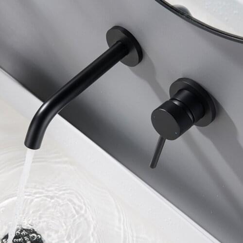 Boonion Brass Matte Black Hot And Cold Water Bathroom Faucet Wall Mount Mixer Wash Basin Bath Scandinavian Style