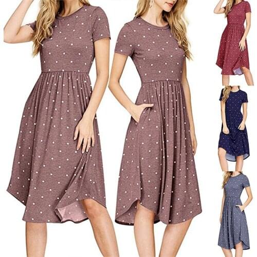 Fashion Bohemian A-line Dot Long O-neck Women Dress, Summer Office Lady Dresses