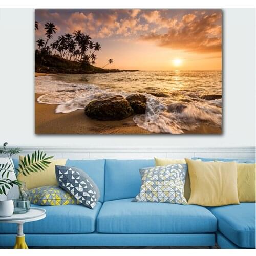Wall art seascape printing art sunset beach HD picture wall decor printing bedroom home decoration no frame